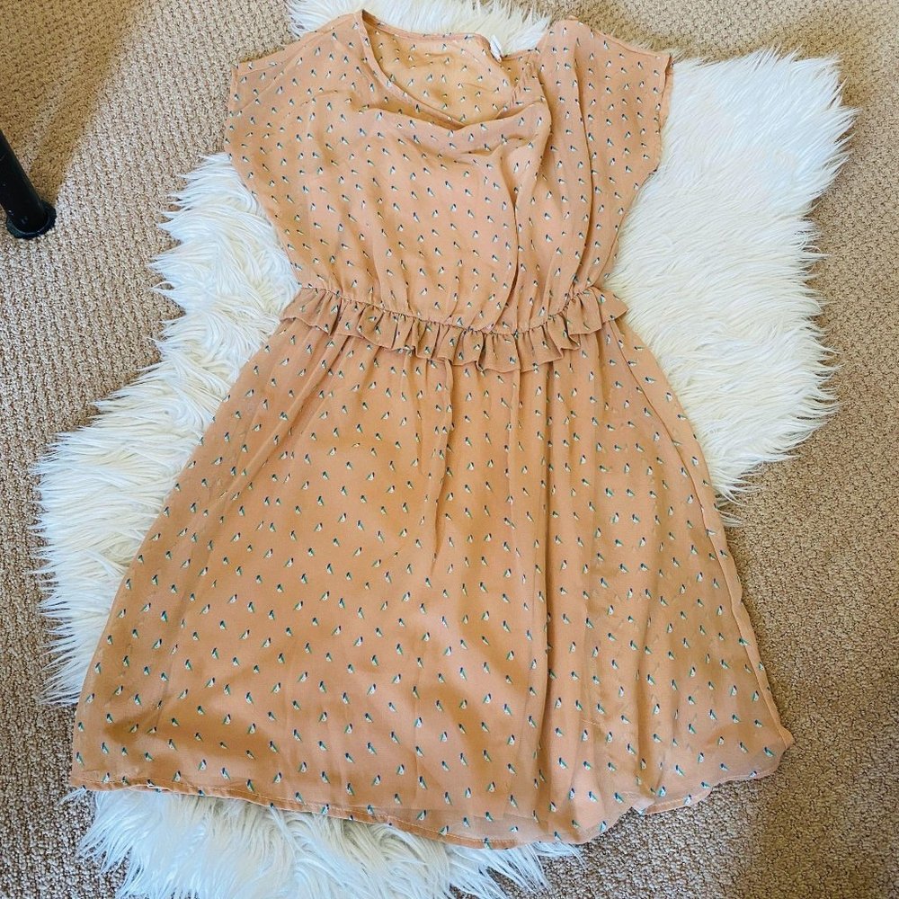 Lush Anthropologie Bird Printed Ruffle Dress Small